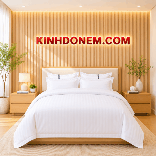 Bộ chăn ga khách sạn vải T250 T255 cao cấp màu trắng sang trọng mềm mại và thoáng mát cho phòng ngủ khách sạn