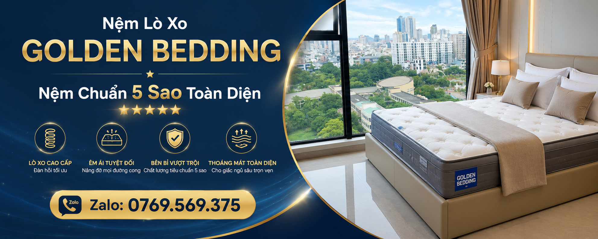 Nệm khách sạn, căn hộ cao cấp. Nệm lò xo túi cao cấp Golden Bedding